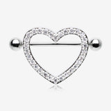 A Pair of Adorable Multi-Gem Heart Sparkle Shield Nipple Barbell Ring-Clear Gem