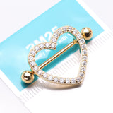 Detail View 3 of A Pair of Golden Adorable Multi-Gem Heart Sparkle Shield Nipple Barbell Ring-Clear Gem