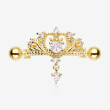 A Pair of Golden Enchanted Princess Tiara Sparkle Dangle Nipple Shield Ring-Clear Gem