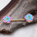 Detail View 1 of A Pair of Candy Plumeria Handmade Clay Flower Nipple Barbell