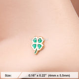 Detail View 2 of Golden Lucky Four Leaf Clover Nose Stud Ring-Green