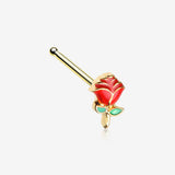 Golden Vintage Enchanted Stem of Rose Nose Stud Ring-Red/Green