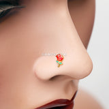 Detail View 1 of Golden Vintage Enchanted Stem of Rose Nose Stud Ring-Red/Green