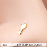 Detail View 2 of Golden Key to My Heart Sparkle Nose Stud Ring-Clear Gem
