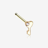 Golden Key to My Heart Sparkle Nose Stud Ring-Clear Gem