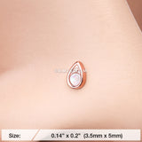 Detail View 2 of Rose Gold Opalescent Teardrop Sparkle Nose Stud Ring-White
