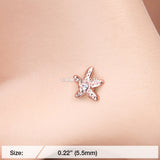 Detail View 2 of Rose Gold Starfish Sparkle Nose Stud Ring-Clear Gem