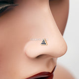 Detail View 1 of Golden Triple Black Stripe Triangle Nose Stud Ring-Gold