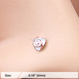 Detail View 2 of Rose Gold White Rose Blossom Sparkle Nose Stud Ring-Aurora Borealis