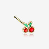 Golden Juicy Cute Cherry Sparkles Nose Stud Ring-Red/Green