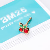 Detail View 2 of Golden Juicy Cute Cherry Sparkles Nose Stud Ring-Red/Green