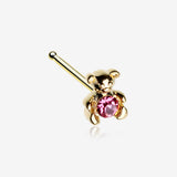 Golden Adorable Teddy Bear Sparkle Nose Stud Ring-Pink