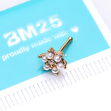 Detail View 2 of Golden Pearlescent Spring Flower Sparkle Nose Stud Ring-Clear Gem/White