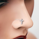 Detail View 1 of Brilliant Sparkle Cross Multi-Gem Nose Stud Ring-Clear Gem