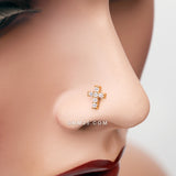 Detail View 1 of Golden Brilliant Sparkle Cross Multi-Gem Nose Stud Ring-Clear Gem