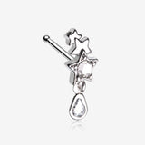 Cascading Shooting Star Sparkle Dangle Nose Stud Ring-Clear Gem