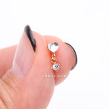 Detail View 2 of Golden Heart Sparkle Prong Dangle Nose Stud Ring-Clear Gem
