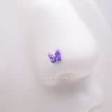 Detail View 1 of Iridescent Purple Butterfly Nose Stud Ring-Purple