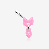 Kawaii Pop Pink Bow-Tie with Polka Dot Dangle Nose Stud Ring-Pink
