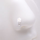 Detail View 1 of Blossom Rose Sparkle Dangle Nose Stud Ring-White/Clear Gem