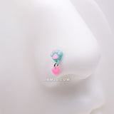 Detail View 1 of Kawaii Pop Paw Heart Dangle Nose Stud Ring-Light Blue/Pink
