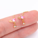 Detail View 3 of Golden Angel Heart Sparkle Star Dangle Nose Stud Ring-Pink/Clear Gem