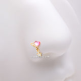 Detail View 1 of Golden Angel Heart Sparkle Star Dangle Nose Stud Ring-Pink/Clear Gem