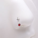 Detail View 1 of Royal Dagger Blood Red Heart Gem Dangle Nose Stud Ring-Hematite/Red