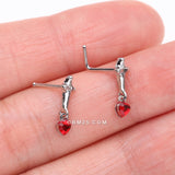 Detail View 3 of Royal Dagger Blood Red Heart Gem Dangle Nose Stud Ring-Hematite/Red
