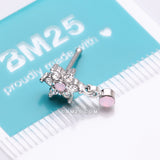 Detail View 4 of Brilliant Rose Pink Flower Sparkle Dangle Nose Stud Ring-Rose Water Opal/Clear Gem