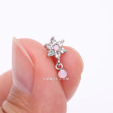 Detail View 2 of Brilliant Rose Pink Flower Sparkle Dangle Nose Stud Ring-Rose Water Opal/Clear Gem