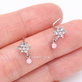 Detail View 3 of Brilliant Rose Pink Flower Sparkle Dangle Nose Stud Ring-Rose Water Opal/Clear Gem