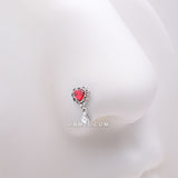 Detail View 1 of Lacey Heart Filigree Sparkle Dangle Nose Stud Ring-Red/Clear Gem