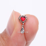 Detail View 2 of Lacey Heart Filigree Sparkle Dangle Nose Stud Ring-Red/Clear Gem