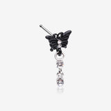Black Noir Victorian Butterfly Dangle Sparkle Nose Stud Ring