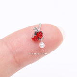 Detail View 2 of Sparkle Cherry Heart Pearlescent Dangle Nose Stud Ring-Red/White