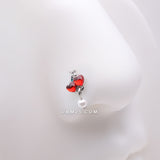 Detail View 1 of Sparkle Cherry Heart Pearlescent Dangle Nose Stud Ring-Red/White