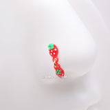 Detail View 1 of Very Berry Double Strawberry Dangle Nose Stud Ring-Red