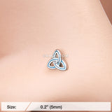 Detail View 2 of Triquetra Trinity Knot L-Shaped Nose Ring-Teal
