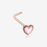 Rose Gold Valentine Lacey Heart L-Shaped Nose Ring-Pink