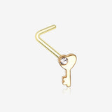 Golden Key to My Heart Sparkle L-Shaped Nose Ring-Clear Gem