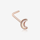 Rose Gold Iridescent Revo Crescent Moon Sparkle L-Shaped Nose Ring