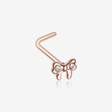 Rose Gold Dainty Bow-Tie Sparkle L-Shaped Nose Ring