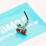 Detail View 2 of Juicy Cute Cherry Sparkles L-Shaped Nose Ring-Red/Green