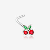 Juicy Cute Cherry Sparkles L-Shaped Nose Ring-Red/Green