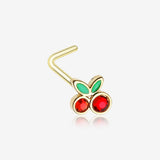 Golden Juicy Cute Cherry Sparkles L-Shaped Nose Ring