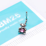 Detail View 2 of Adorable Teddy Bear Sparkle L-Shaped Nose Ring-Pink