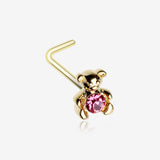 Golden Adorable Teddy Bear Sparkle L-Shaped Nose Ring
