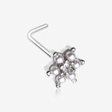 Pearlescent Spring Flower Sparkle L-Shaped Nose Ring-Clear Gem/White