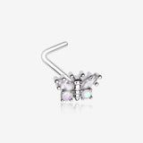 Opalescent Butterfly Sparkle L-Shaped Nose Ring-Clear Gem/White